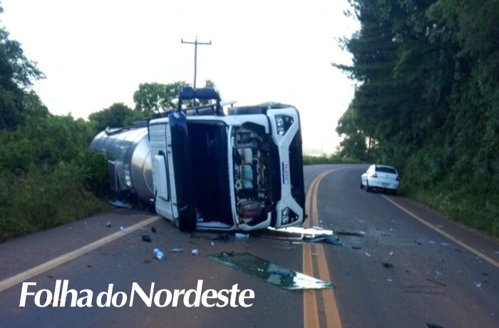 Acidente com caminhão de leite na ERS 343 em Barracão-RS