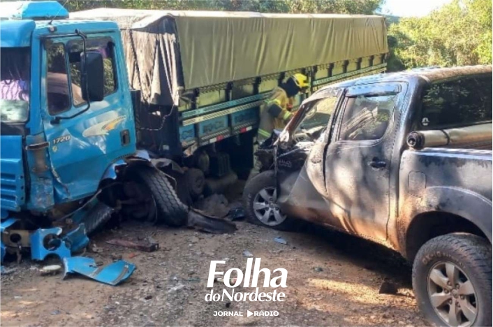 Colisão entre caminhão e caminhonete bloqueia estrada rural em Lagoa Vermelha