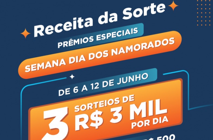 Receita da Sorte sorteará em junho 21 prêmios de R$ 500 por dia e rodadas especiais de R$ 3 mil