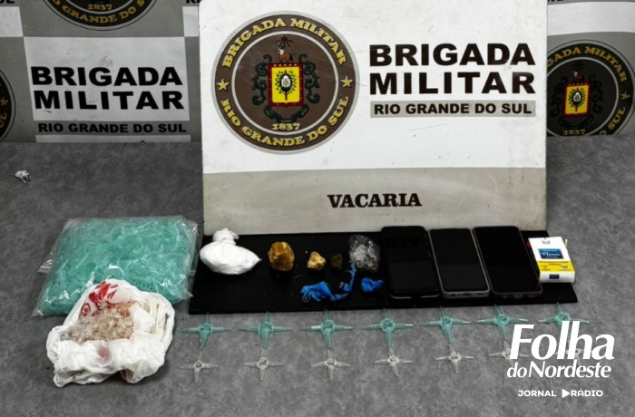 Brigada Militar prende três pessoas e apreende menor por tráfico de drogas em Vacaria