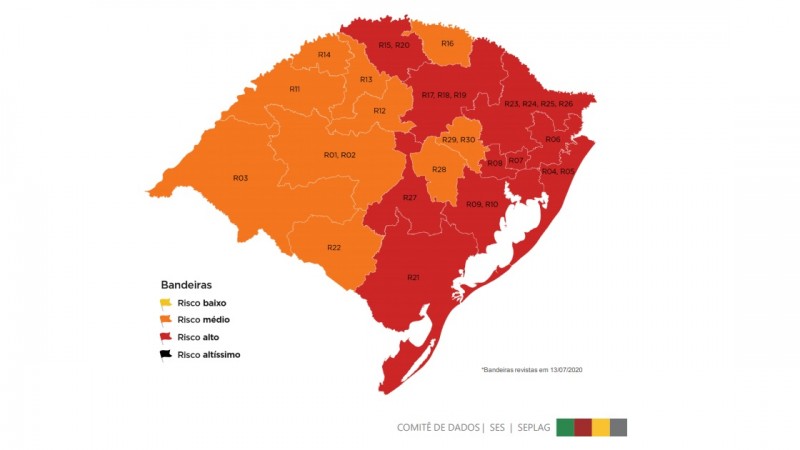 Mapa definitivo da décima rodada do Distanciamento Controlado tem região de Passo Fundo em vermelho