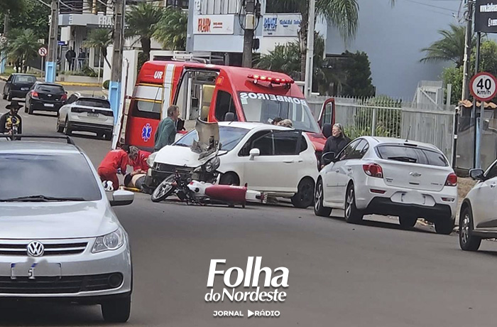 Motociclista fica ferido em acidente no centro de Tapejara