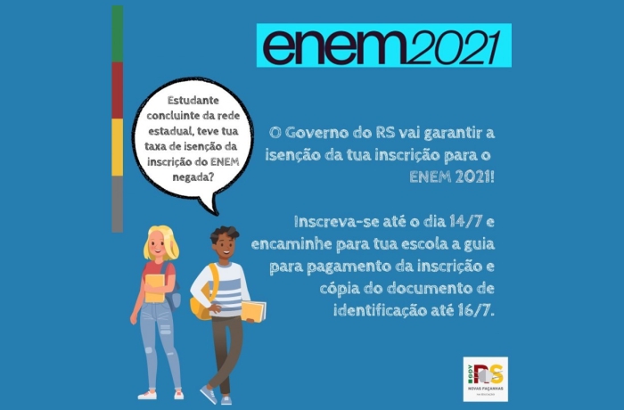 Governo do Estado pagará inscrição do Enem para alunos que tiveram a taxa de isenção negada