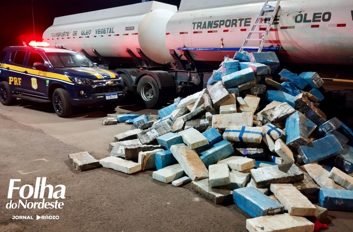 PRF apreende carga milionária de maconha dentro de carreta de transporte de óleo vegetal