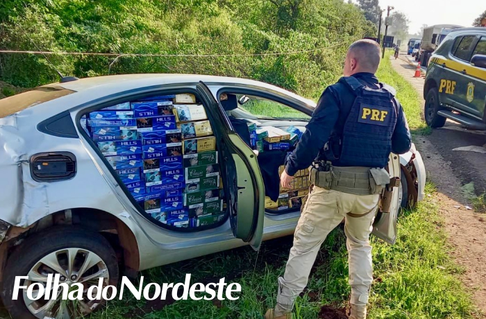 PRF prende contrabandista após perseguição a veículo carregado de cigarros paraguaios