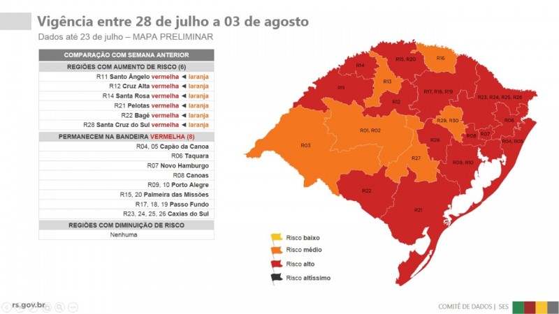 Mapa preliminar deixa Lagoa na 12ª rodada do Distanciamento Controlado na Bandeira Vermelha 