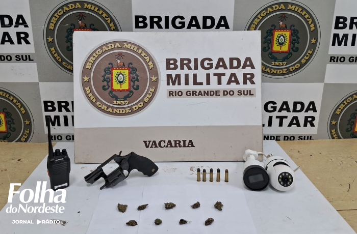 Brigada Militar prende três homens por posse ilegal de arma e tráfico de drogas em Vacaria