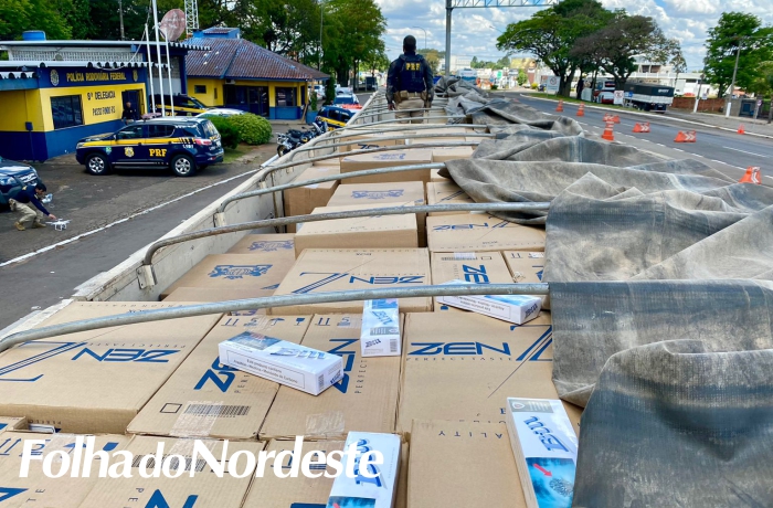 PRF prende contrabandista e apreende bitrem com 350 mil maços de cigarro 