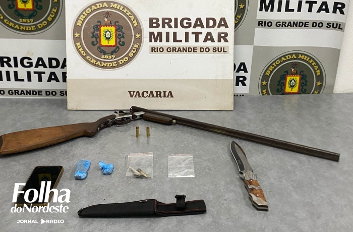 Brigada Militar prende dois homens com armas e drogas em Vacaria após denúncia de violência doméstica