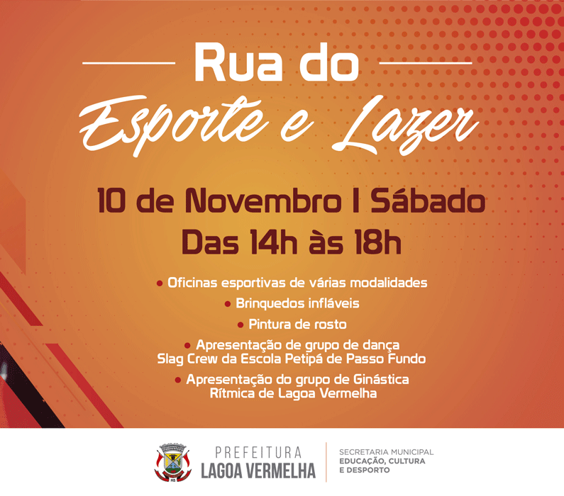 Rua do Esporte e Lazer acontecerá dia 10 de novembro