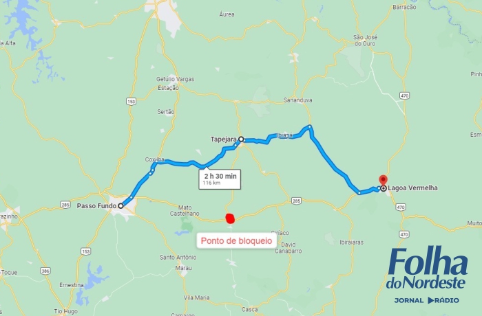 PRF informa: BR 285 está bloqueada em Gentil