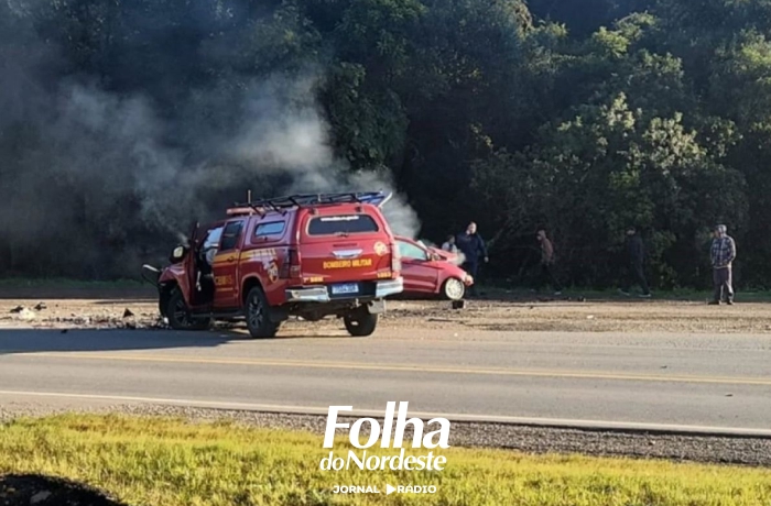 Colisão entre caminhonete dos Bombeiros e carro de Lagoa Vermelha deixa casal morto na BR-285