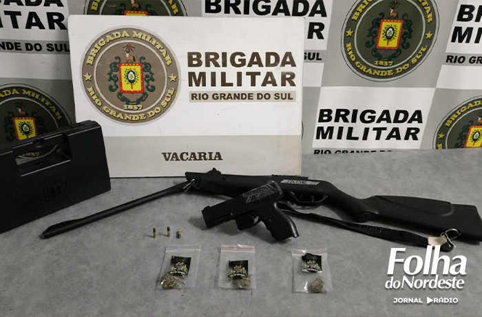 Homem é preso e adolescente apreendido por posse irregular de arma de fogo em Vacaria