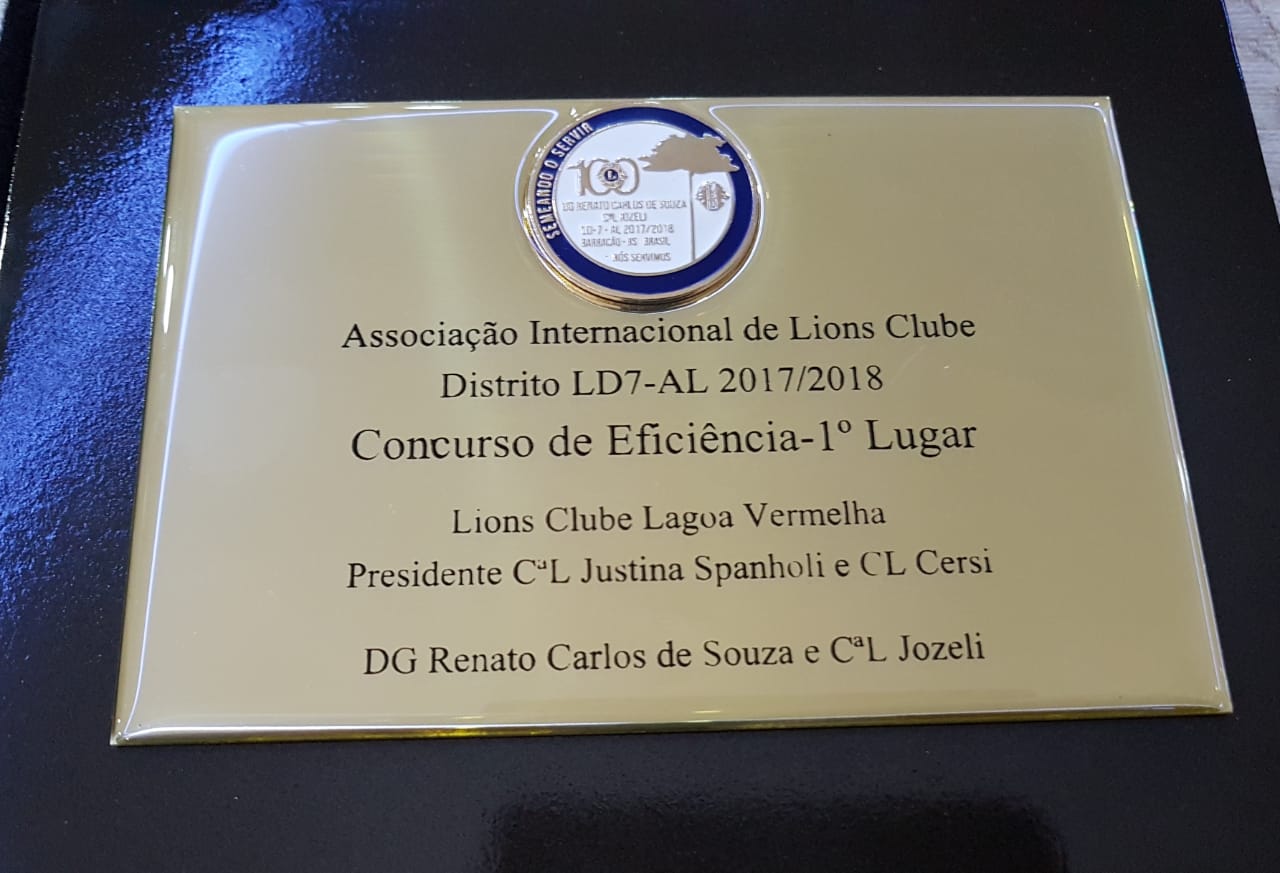 Lions Clube de Lagoa Vermelha conquista 1º lugar no Concurso de Eficiência do Distrito LD-7