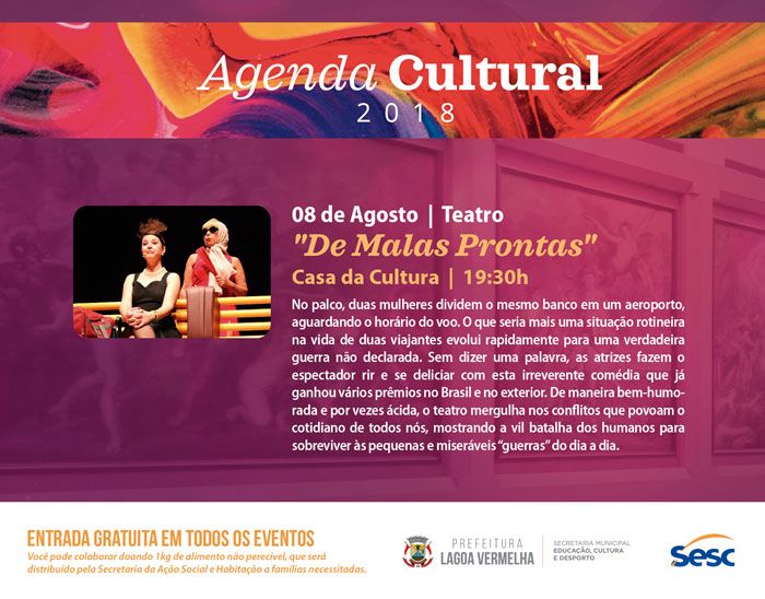 Peça de Teatro De Malas Prontas será apresentada nesta quarta-feira (08)